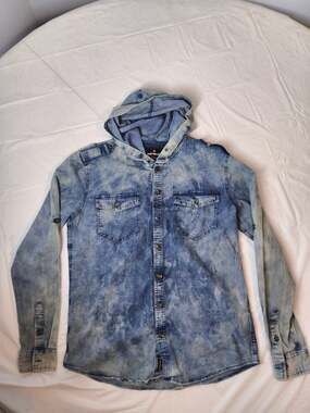 Airwalk Hooded Denim Shirt Acid Wash Blue
